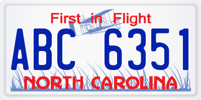 NC license plate ABC6351