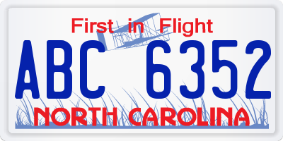 NC license plate ABC6352