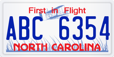 NC license plate ABC6354