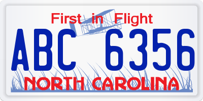 NC license plate ABC6356