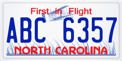 NC license plate ABC6357
