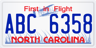 NC license plate ABC6358
