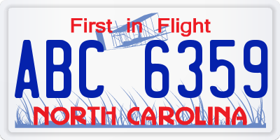NC license plate ABC6359