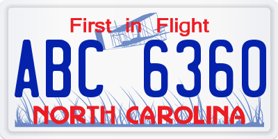 NC license plate ABC6360