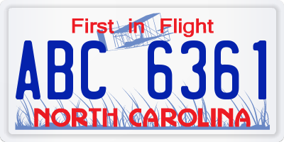 NC license plate ABC6361