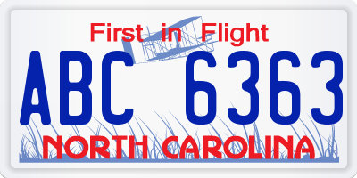 NC license plate ABC6363