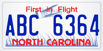 NC license plate ABC6364