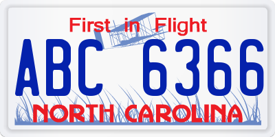 NC license plate ABC6366