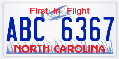 NC license plate ABC6367