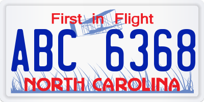 NC license plate ABC6368