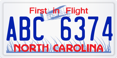 NC license plate ABC6374