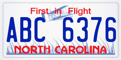 NC license plate ABC6376