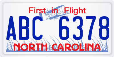 NC license plate ABC6378