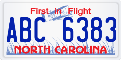 NC license plate ABC6383