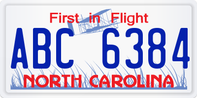 NC license plate ABC6384