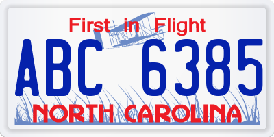 NC license plate ABC6385