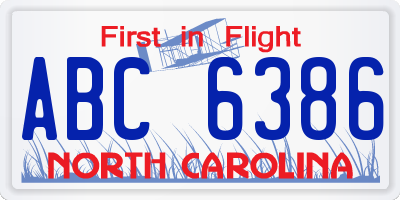 NC license plate ABC6386