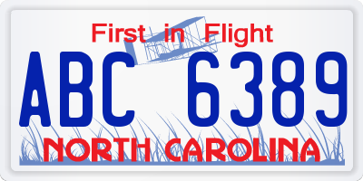 NC license plate ABC6389