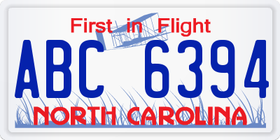 NC license plate ABC6394