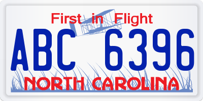 NC license plate ABC6396