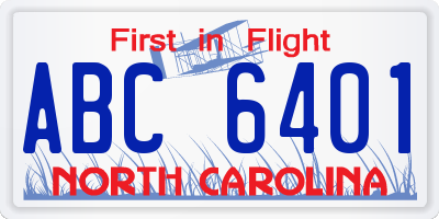 NC license plate ABC6401