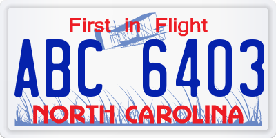 NC license plate ABC6403