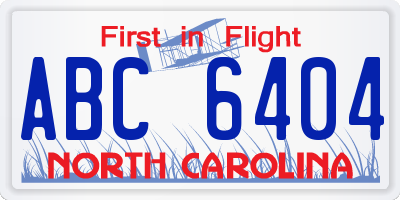 NC license plate ABC6404