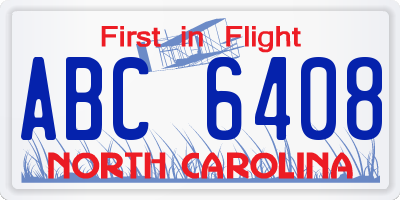 NC license plate ABC6408