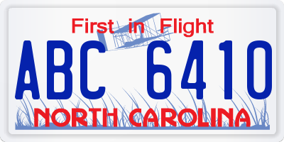 NC license plate ABC6410