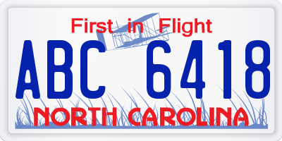 NC license plate ABC6418