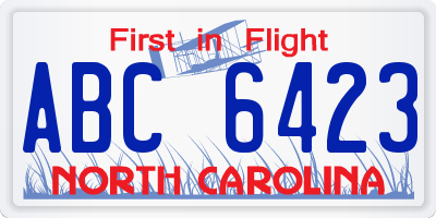 NC license plate ABC6423