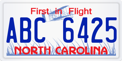 NC license plate ABC6425