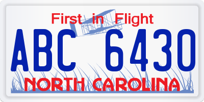 NC license plate ABC6430