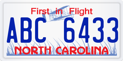NC license plate ABC6433