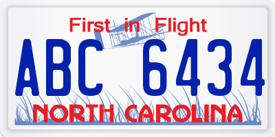 NC license plate ABC6434