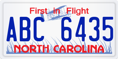 NC license plate ABC6435