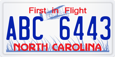 NC license plate ABC6443