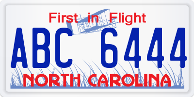 NC license plate ABC6444