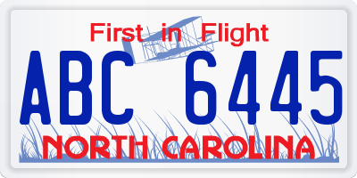 NC license plate ABC6445