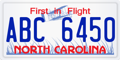 NC license plate ABC6450