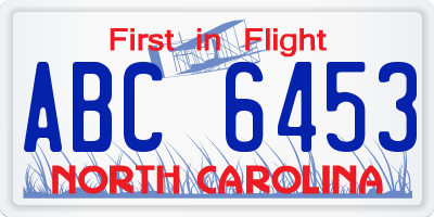 NC license plate ABC6453