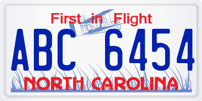 NC license plate ABC6454