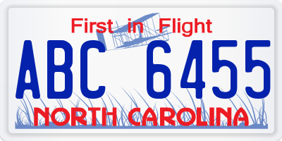 NC license plate ABC6455