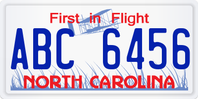 NC license plate ABC6456