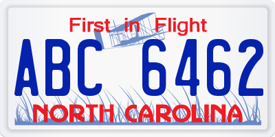NC license plate ABC6462