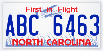 NC license plate ABC6463