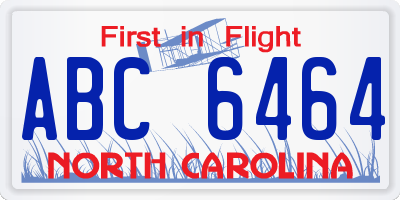 NC license plate ABC6464