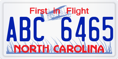 NC license plate ABC6465