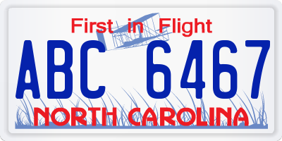 NC license plate ABC6467