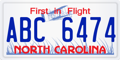 NC license plate ABC6474